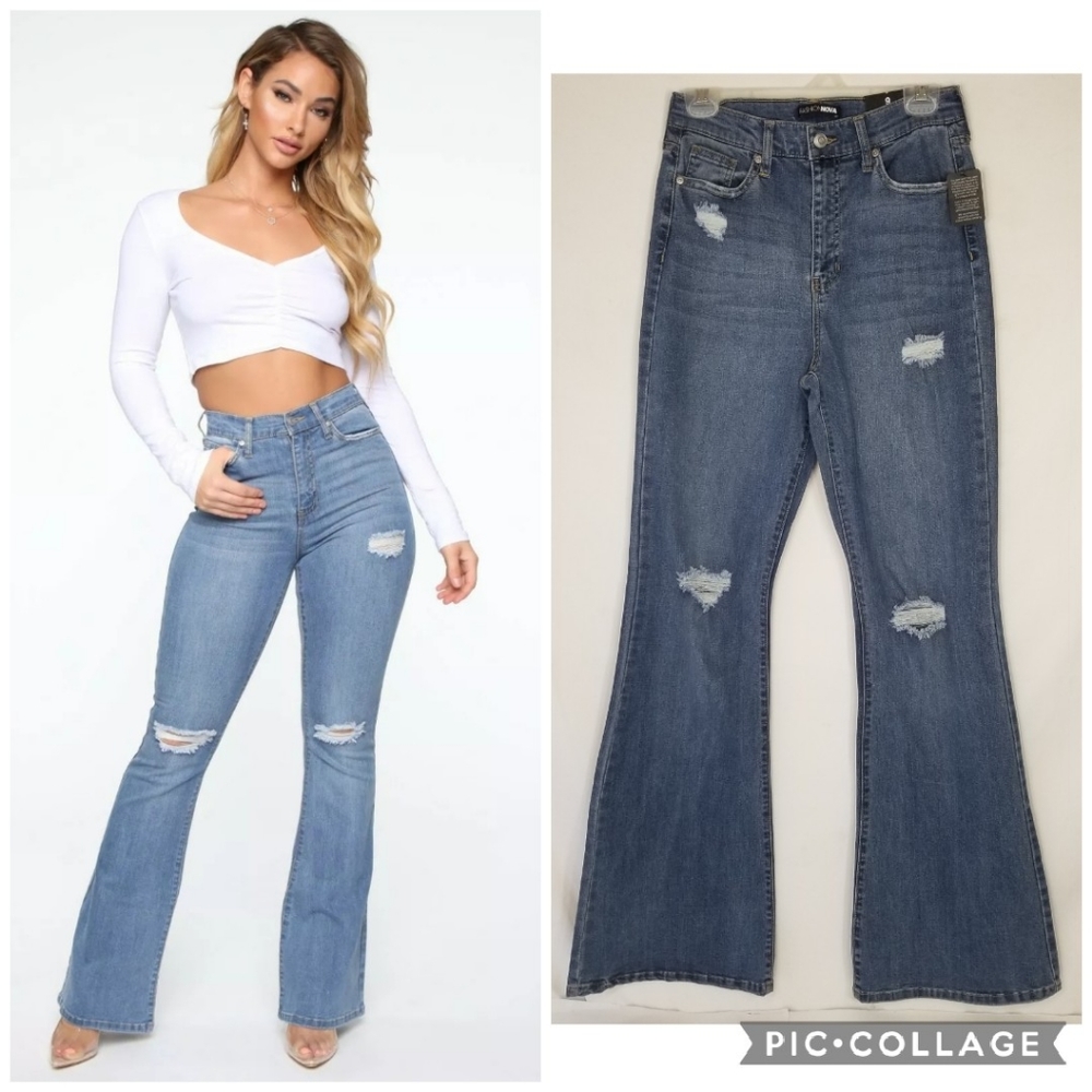 Juniors Fashion Nova FN22687SSF I'll See Ya There Distressed Flare Jeans 9 29